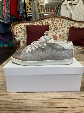 Jimmy Choo Miami Silver Glitter Sneakers Nappa‎ Leather Fine Glitter Size 39.5